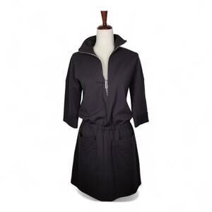 TiBi Dress Brown Ponte Knit with Silver Zipper and Stand Collar 3/4 Sleeve - XXS